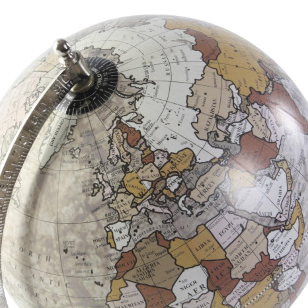 Elegant Globe on Silver Base - Decorative World Globe - LUXONAS