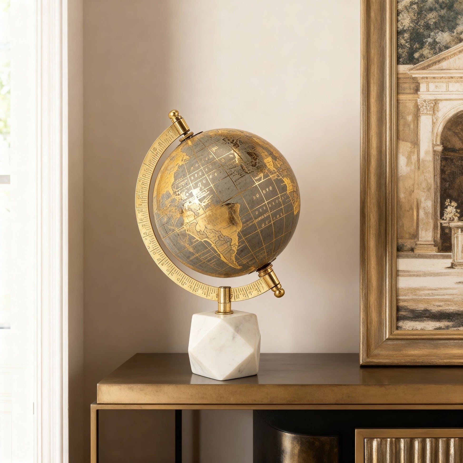 Elegant Globe on White Marble Base - LUXONAS