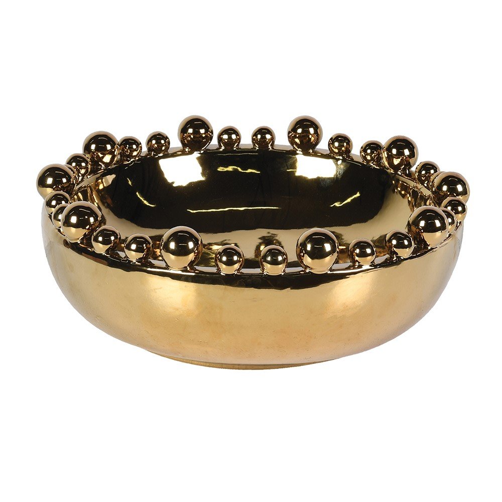 Gold Ceramic Bowl with Decorative Rim Spheres