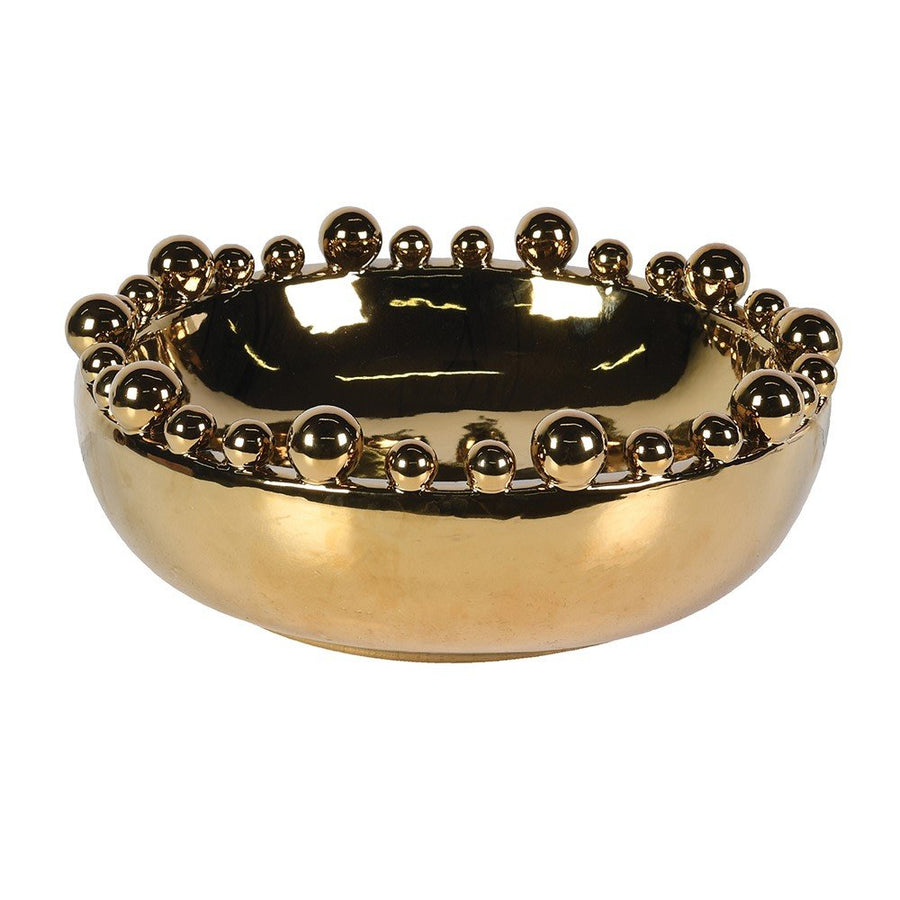 Gold Ceramic Bowl with Decorative Rim Spheres