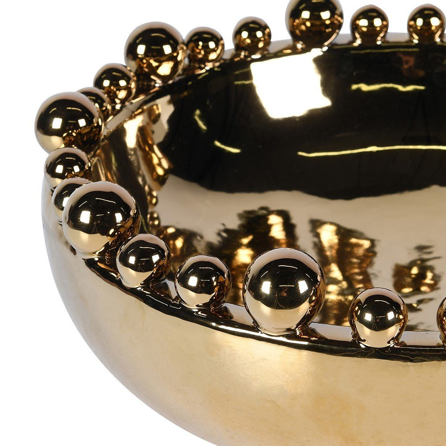 Gold Ceramic Bowl with Decorative Rim Spheres