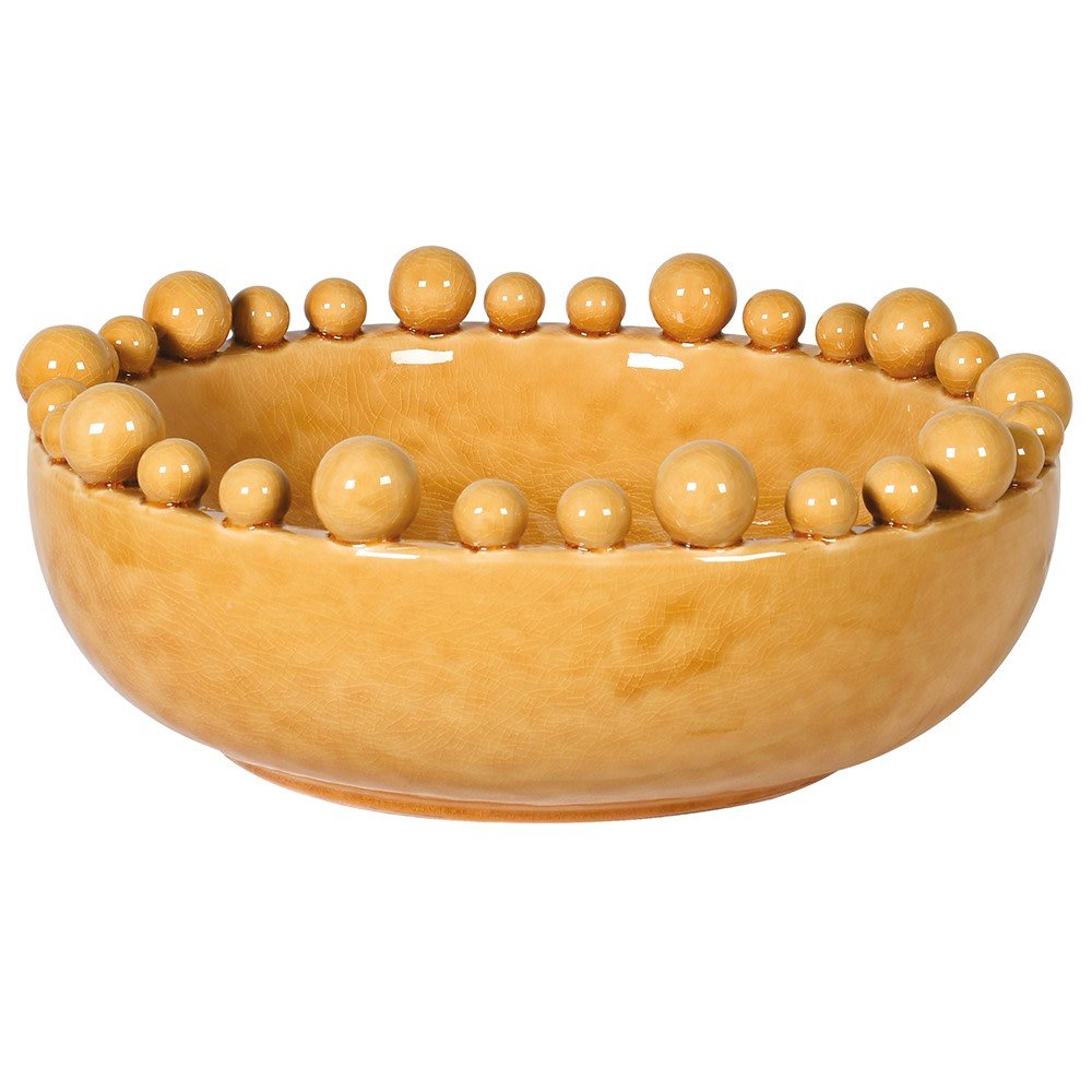 Elegant Mustard Ceramic Bowl with Decorative Rim Accent Balls