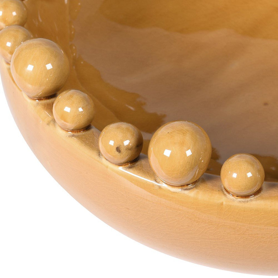 Elegant Mustard Ceramic Bowl with Decorative Rim Accent Balls