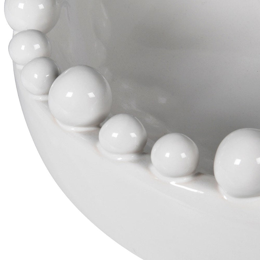 Elegant White Ceramic Bowl with Decorative Rim Balls