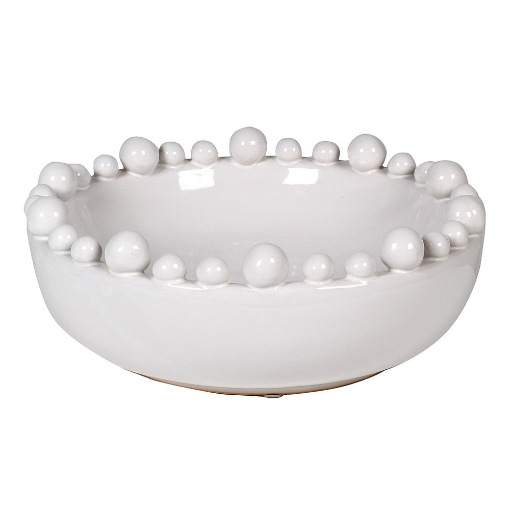 Elegant White Ceramic Bowl with Decorative Rim Balls