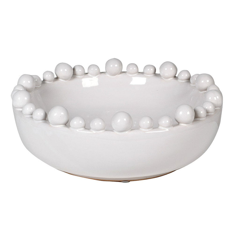 Elegant White Ceramic Bowl with Decorative Rim Balls