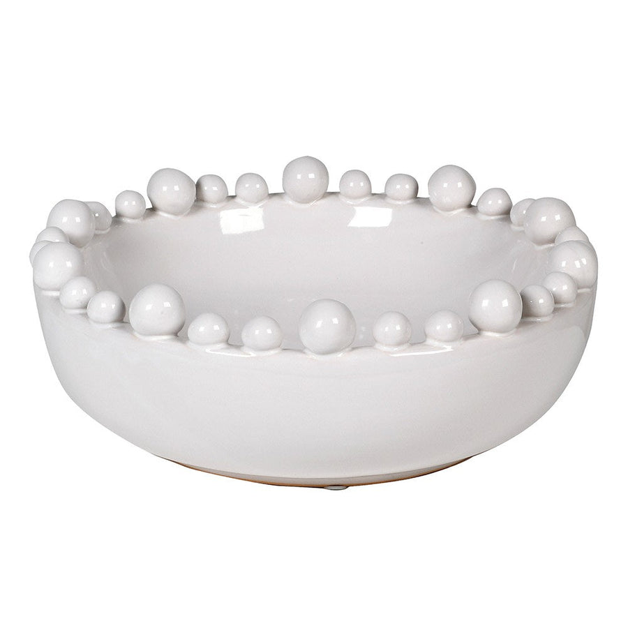 Elegant White Ceramic Bowl with Decorative Rim Balls