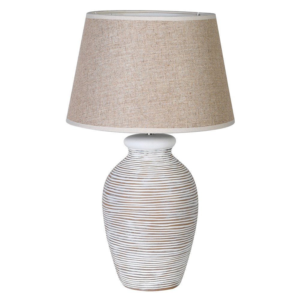 Elegant White Washed Lamp with Linen Shade - LUXONAS