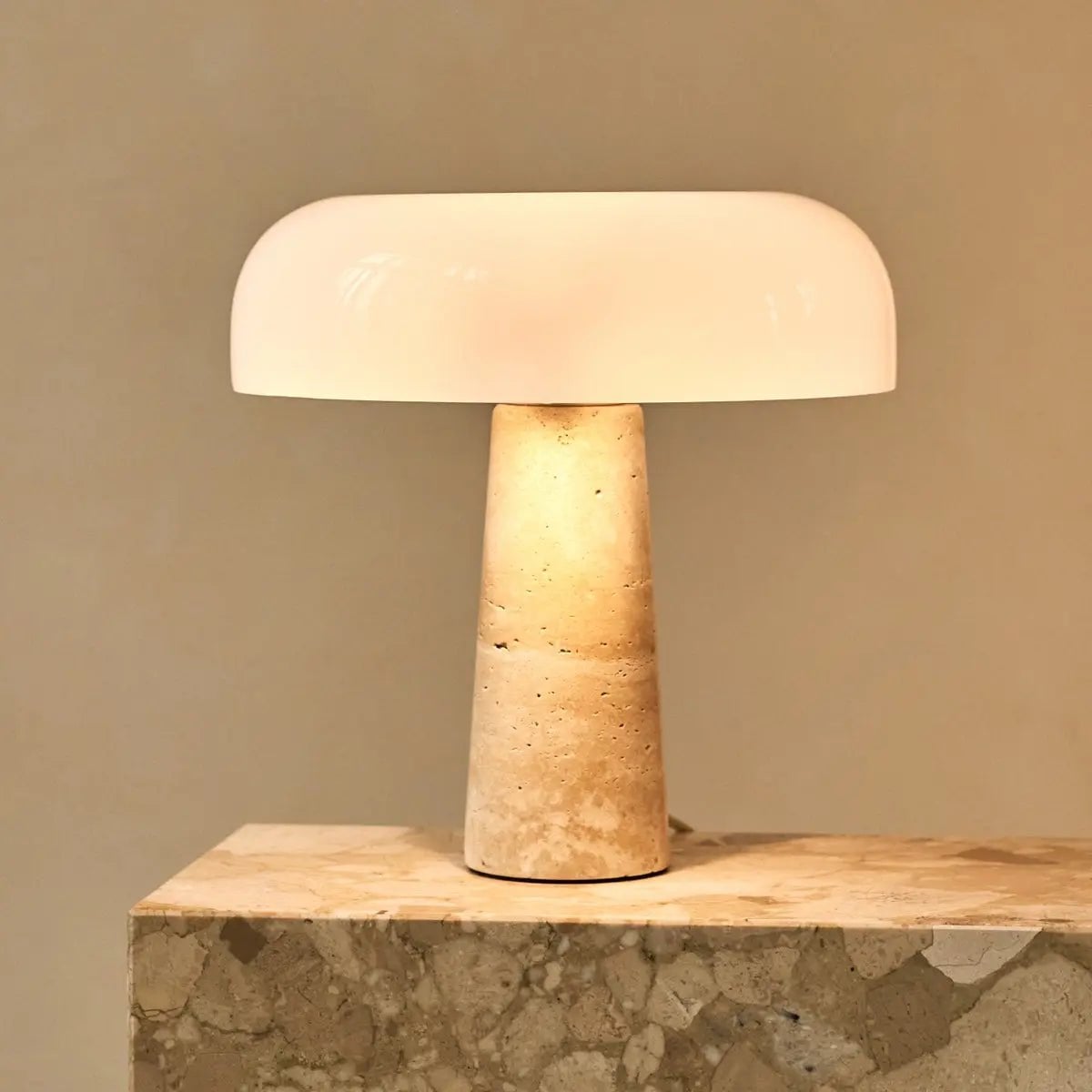 Emily Travertine Lamp | Elegant Design with Glass Shade - LUXONAS HOME