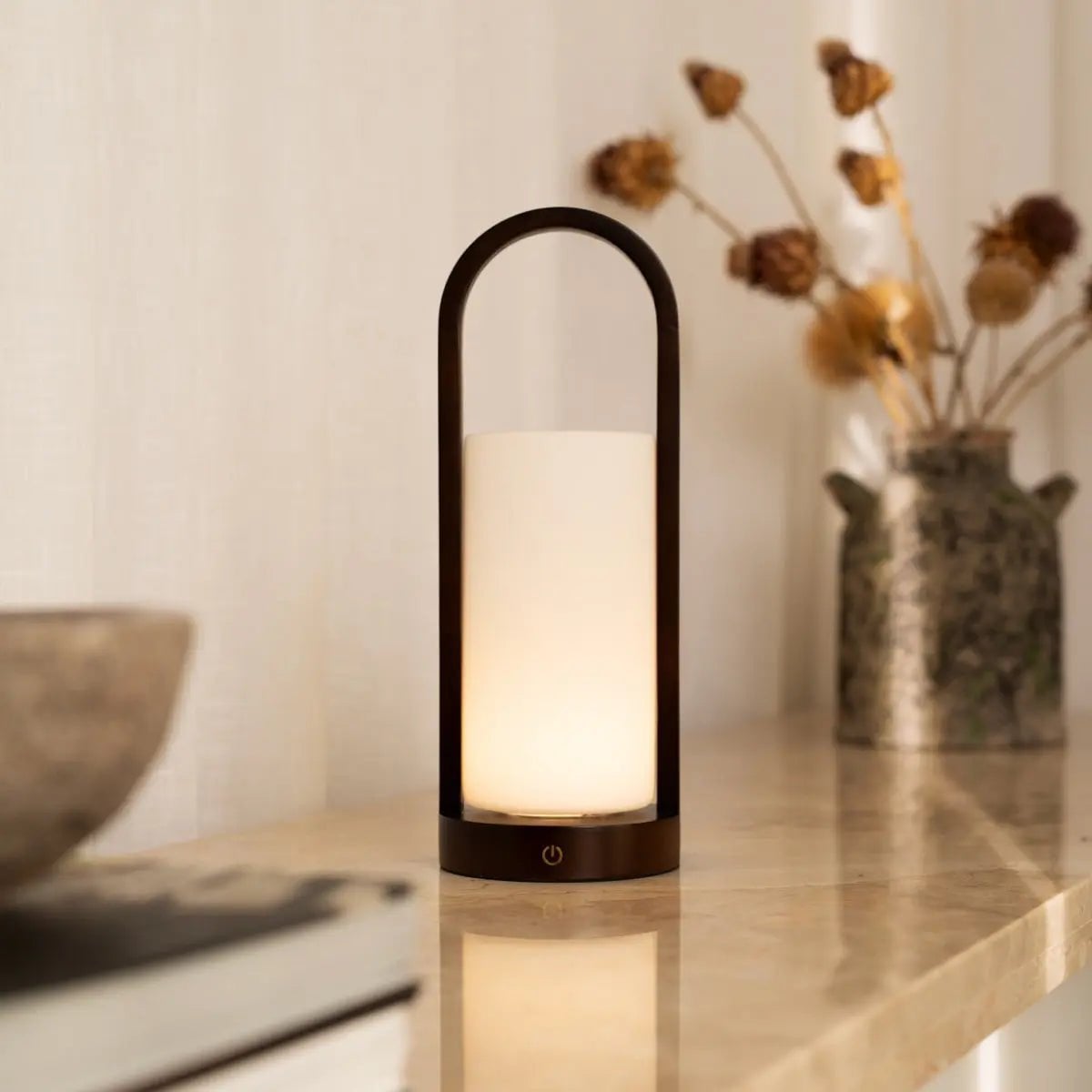 Evie Dark Brown Rechargeable Wooden Table Lamp | Dimmable, Cordless & 3 Light Modes - LUXONAS HOME