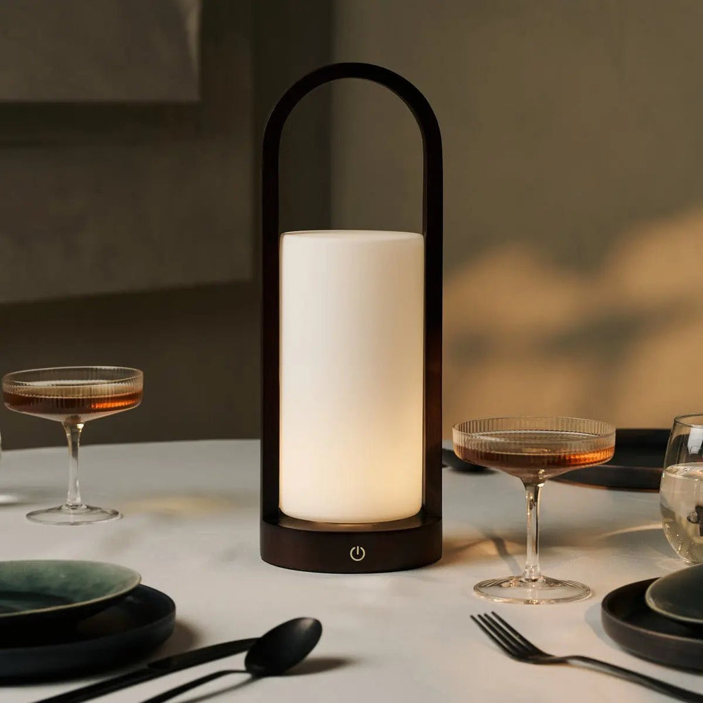 Evie Dark Brown Rechargeable Wooden Table Lamp | Dimmable, Cordless & 3 Light Modes - LUXONAS HOME