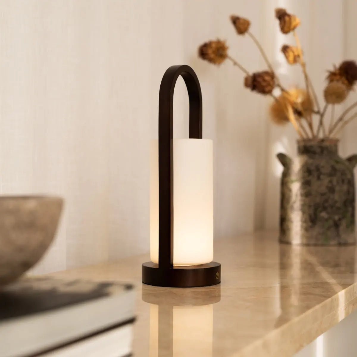 Evie Dark Brown Rechargeable Wooden Table Lamp | Dimmable, Cordless & 3 Light Modes - LUXONAS HOME