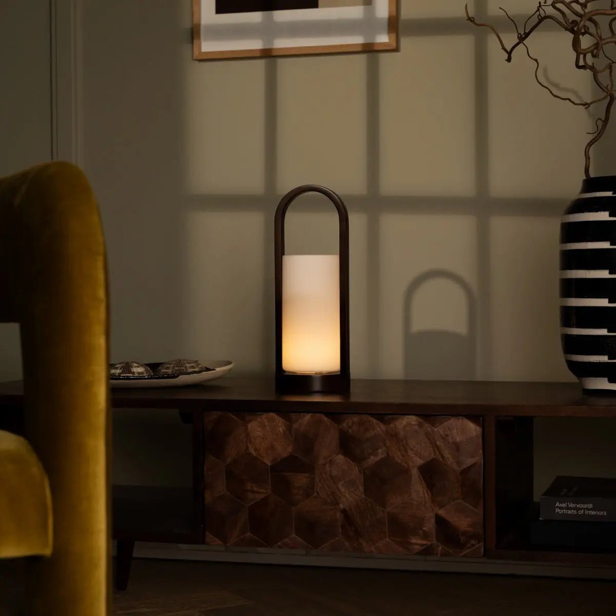 Evie Dark Brown Rechargeable Wooden Table Lamp | Dimmable, Cordless & 3 Light Modes - LUXONAS HOME