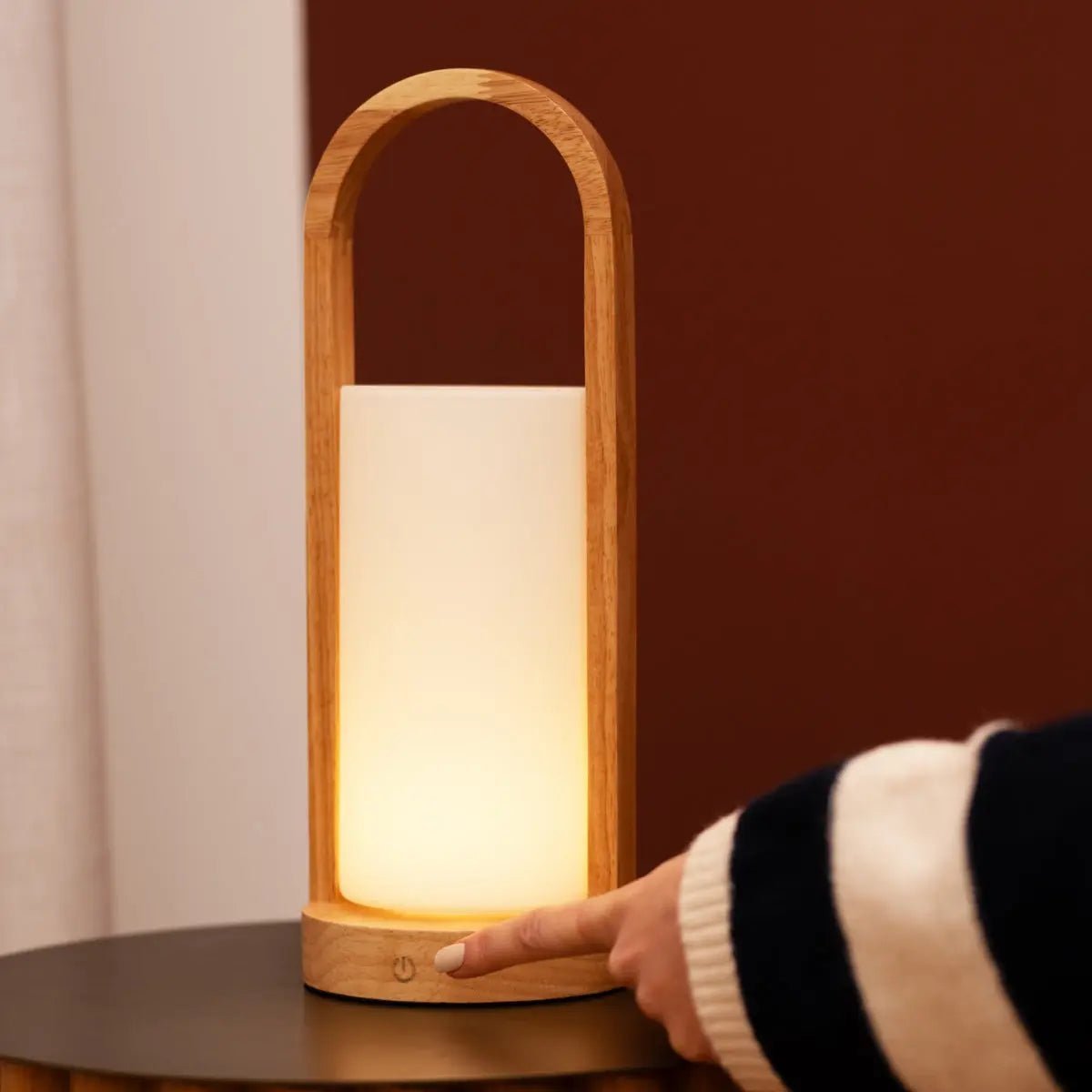 Evie Light Brown Rechargeable Wooden Table Lamp | Dimmable, Cordless & 3 Light Modes - LUXONAS HOME