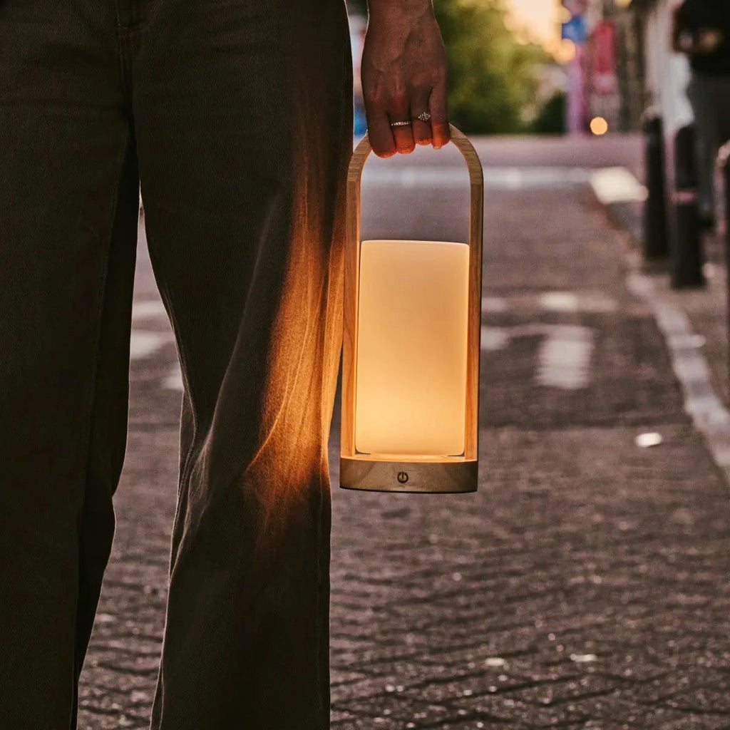 Evie Light Brown Rechargeable Wooden Table Lamp | Dimmable, Cordless & 3 Light Modes - LUXONAS HOME