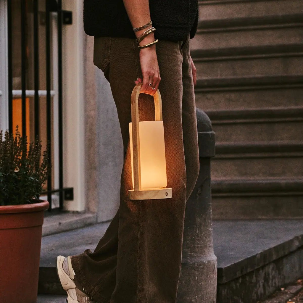 Evie Light Brown Rechargeable Wooden Table Lamp | Dimmable, Cordless & 3 Light Modes - LUXONAS HOME