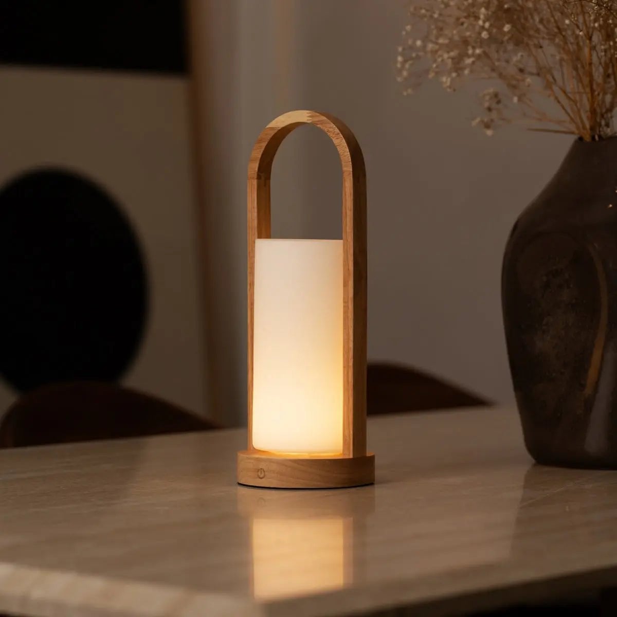 Evie Light Brown Rechargeable Wooden Table Lamp | Dimmable, Cordless & 3 Light Modes - LUXONAS HOME