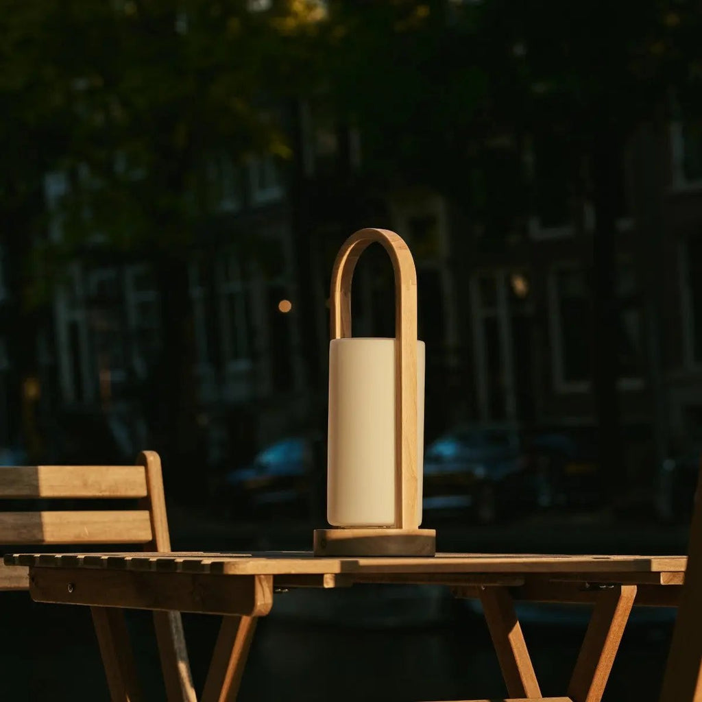 Evie Light Brown Rechargeable Wooden Table Lamp | Dimmable, Cordless & 3 Light Modes - LUXONAS HOME