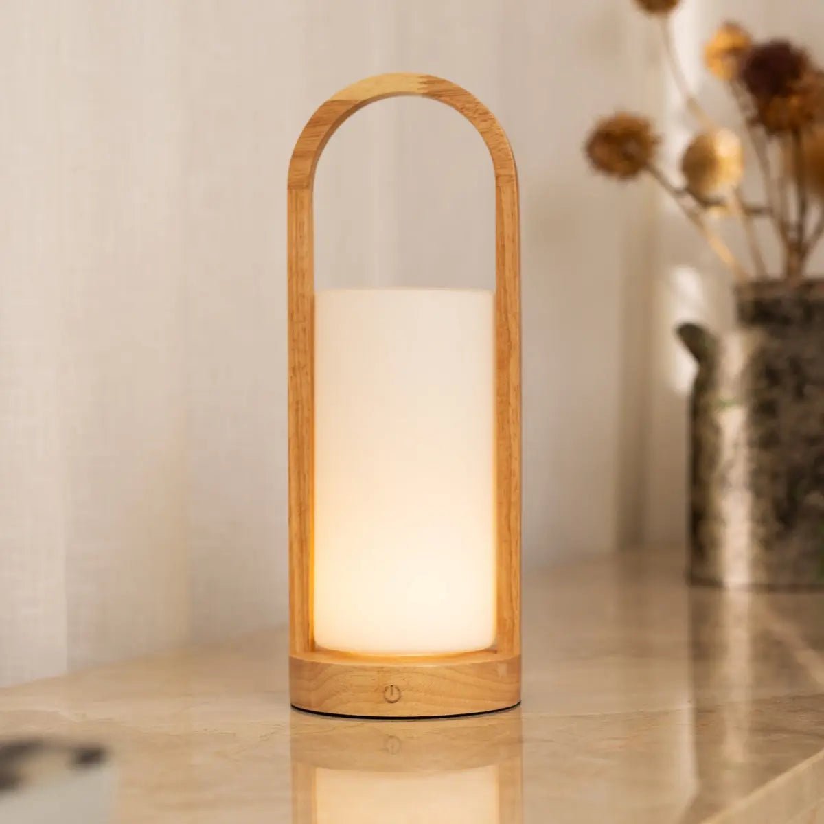 Evie Light Brown Rechargeable Wooden Table Lamp | Dimmable, Cordless & 3 Light Modes - LUXONAS HOME