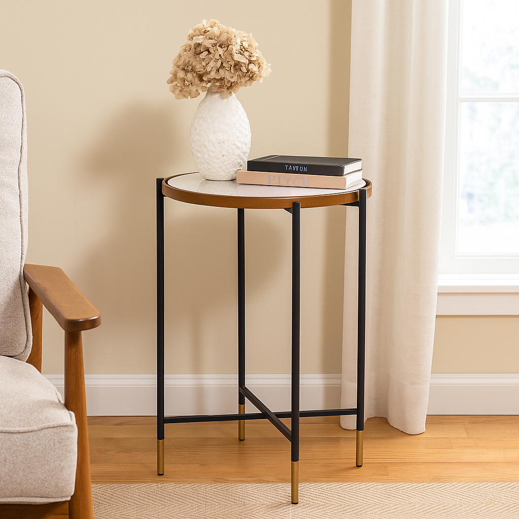 Black & Gold Small Mirror Top Side Table