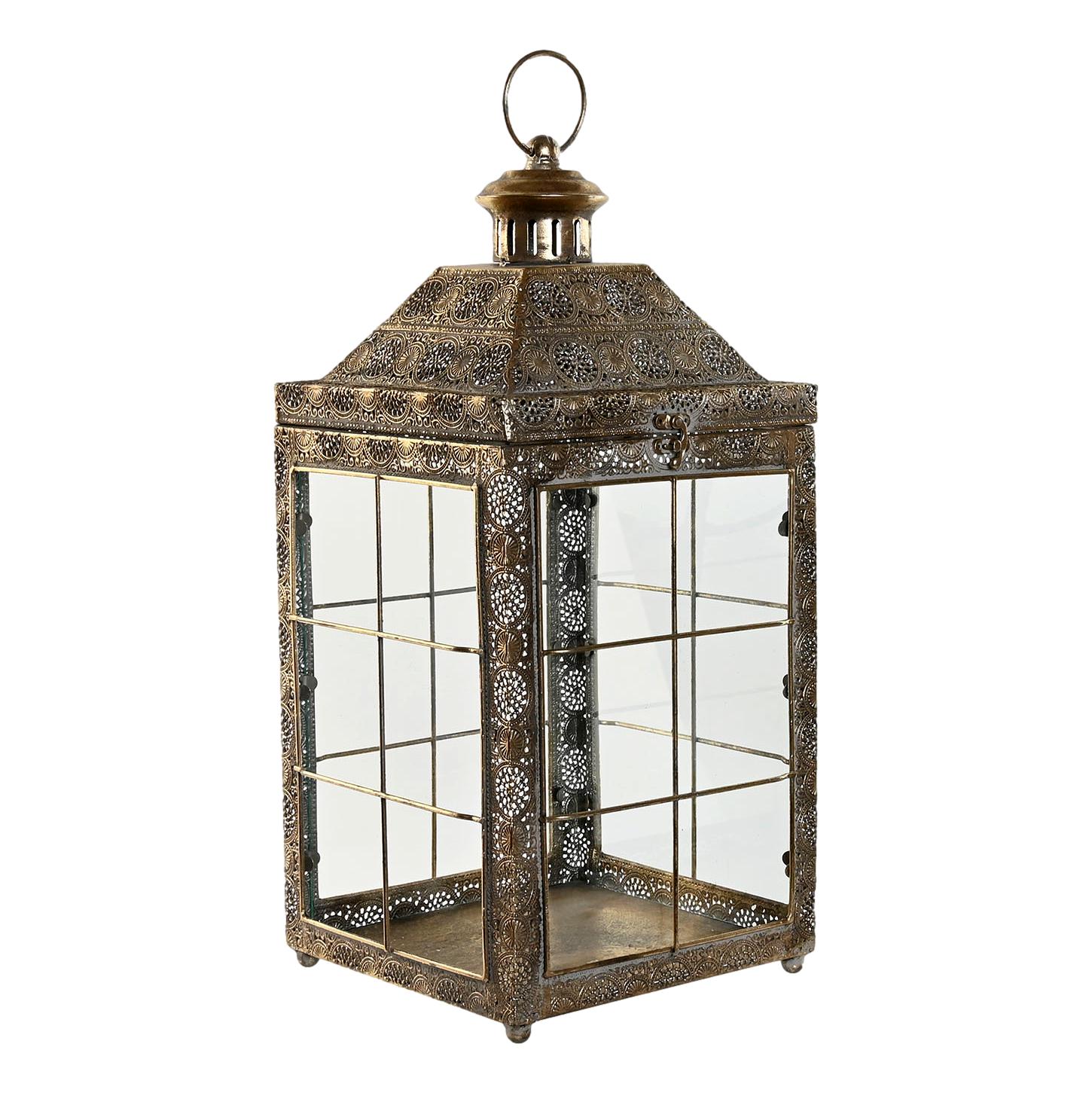 Antique Gold Filigree Metal Large Lantern