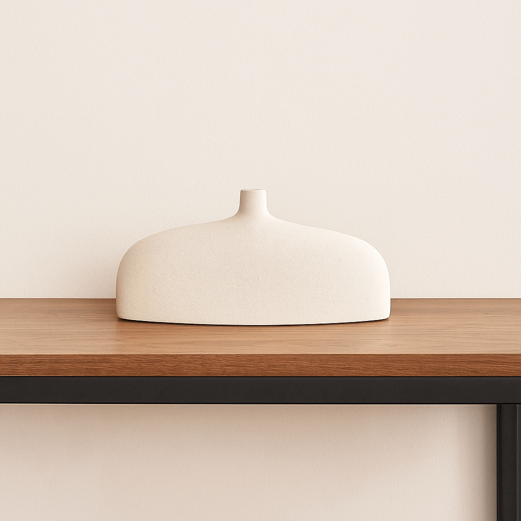 Flat White Short Ceramic Vase - LUXONAS