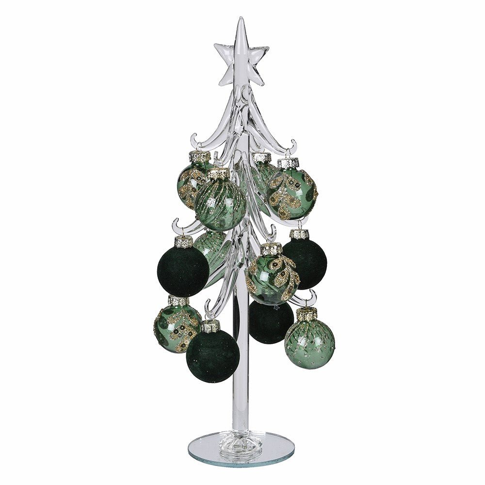 Flocked Glitter Bauble Christmas Tree - LUXONAS
