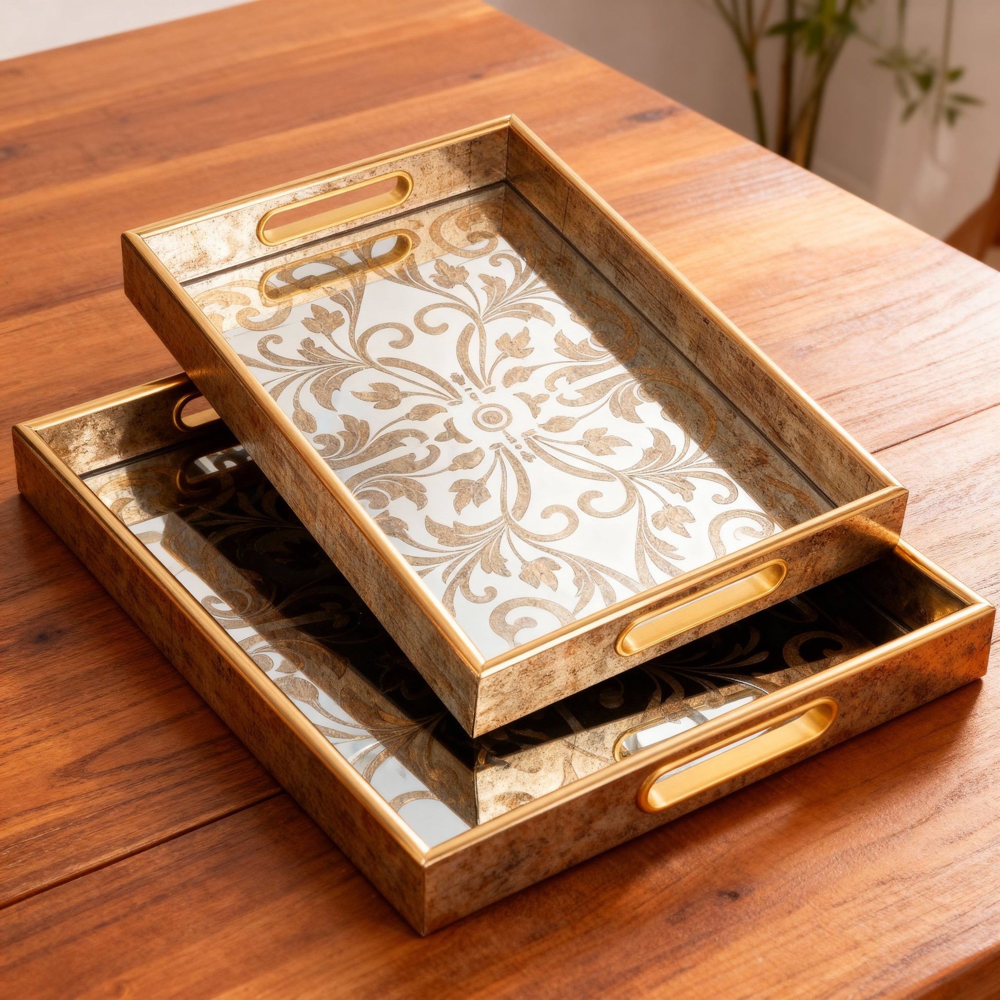 Floral Mirrored Large Tray - LUXONAS