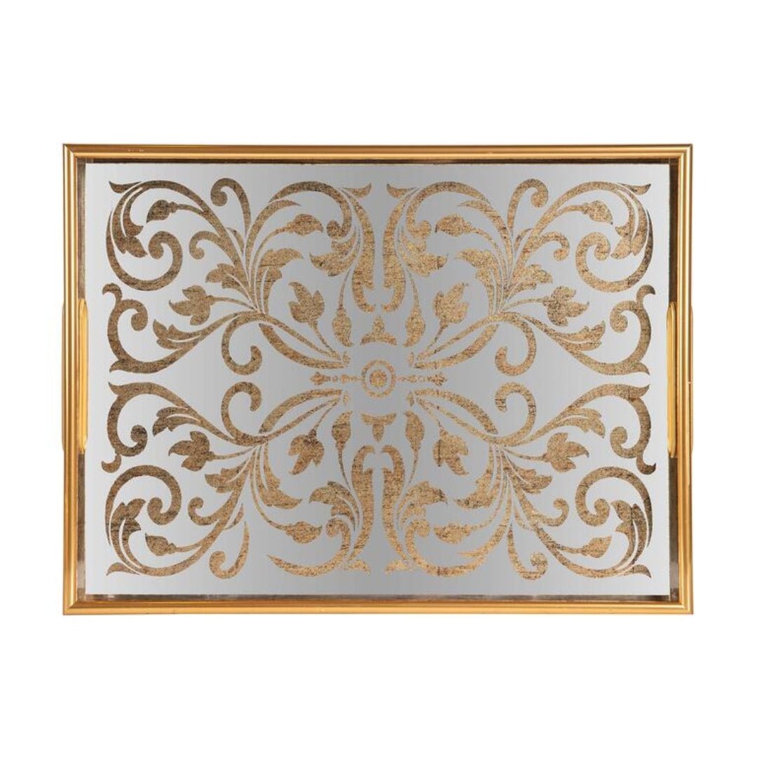 Floral Mirrored Large Tray - Elegant Home Decor