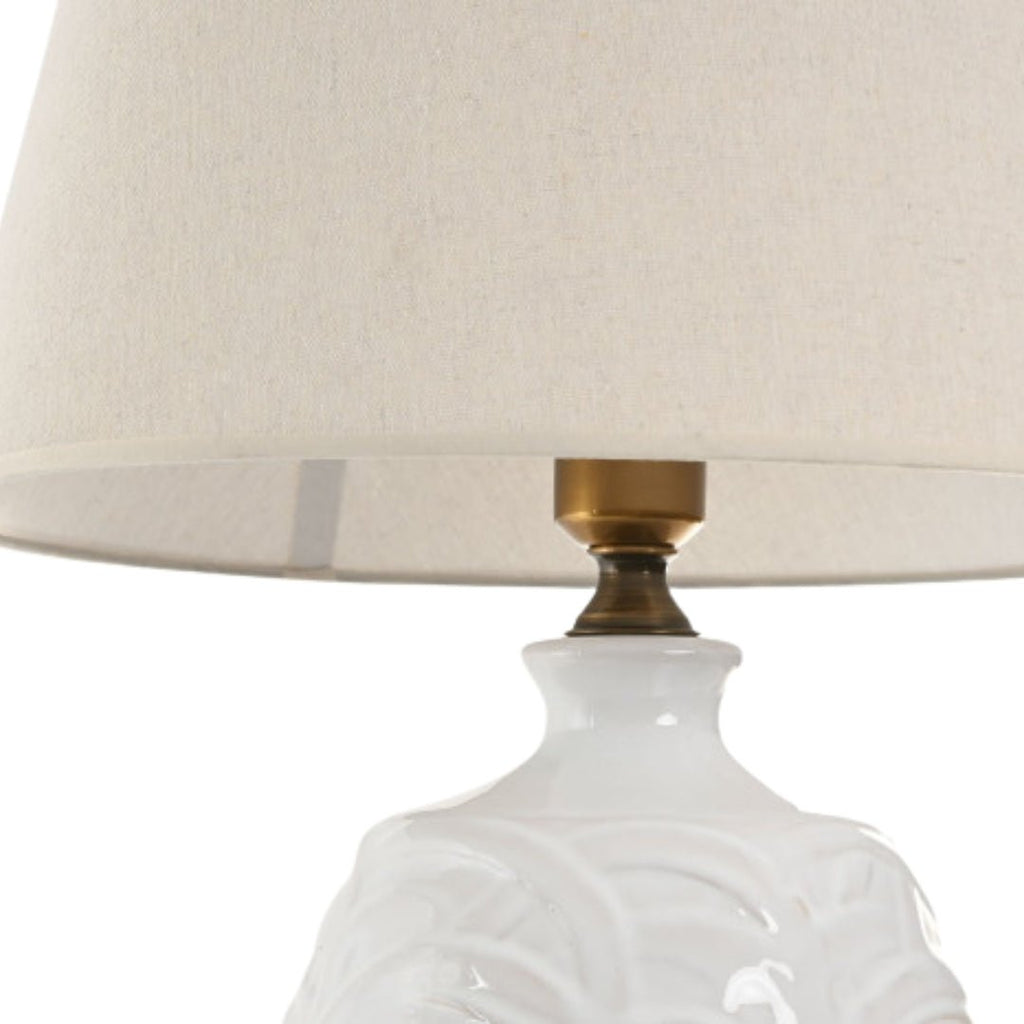 Floral White Ceramic Table Lamp - LUXONAS