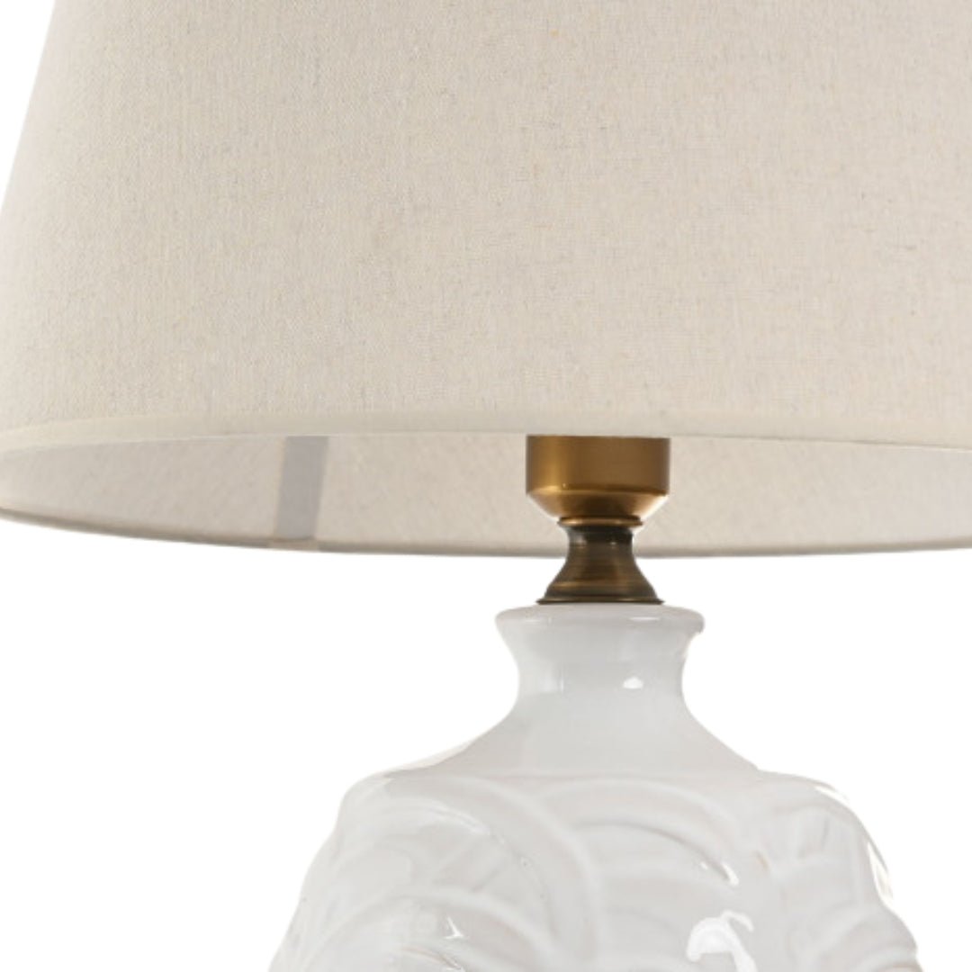 Floral White Ceramic Table Lamp - LUXONAS