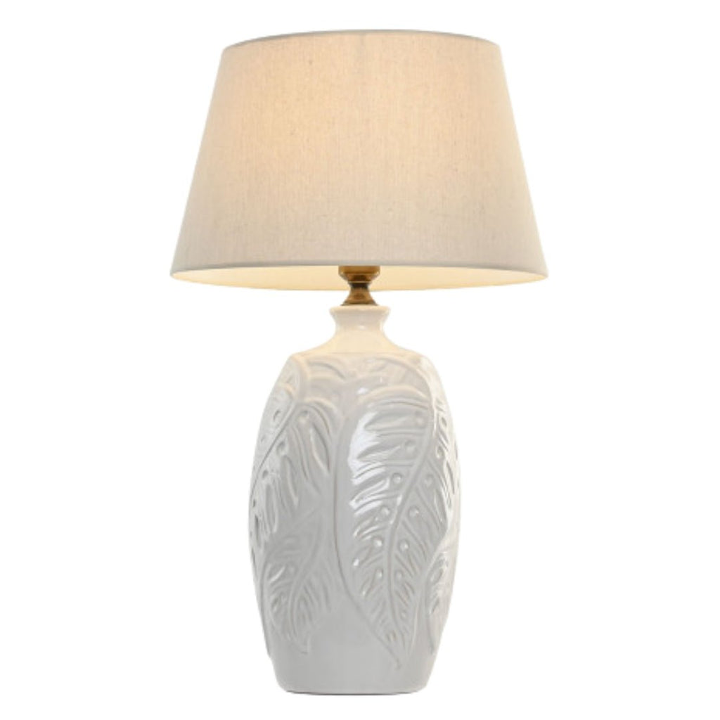 Floral White Ceramic Table Lamp - LUXONAS