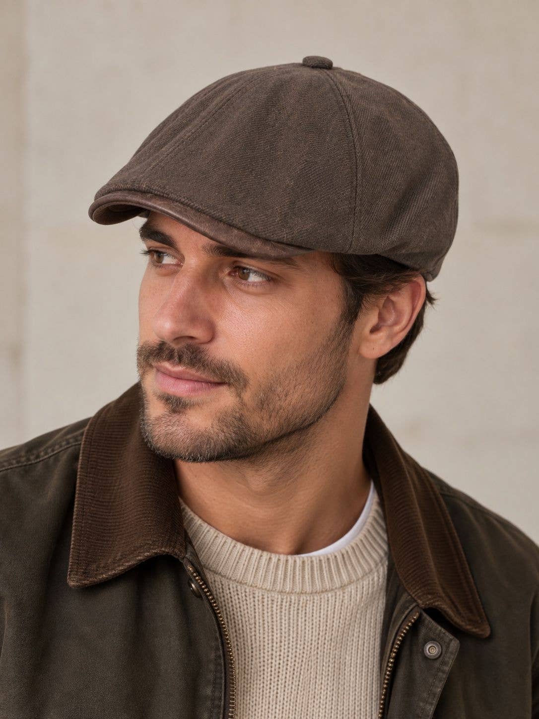 Gavroche Cap Viscose Wool F60683 — Men's Baker Boy Cap, Brown