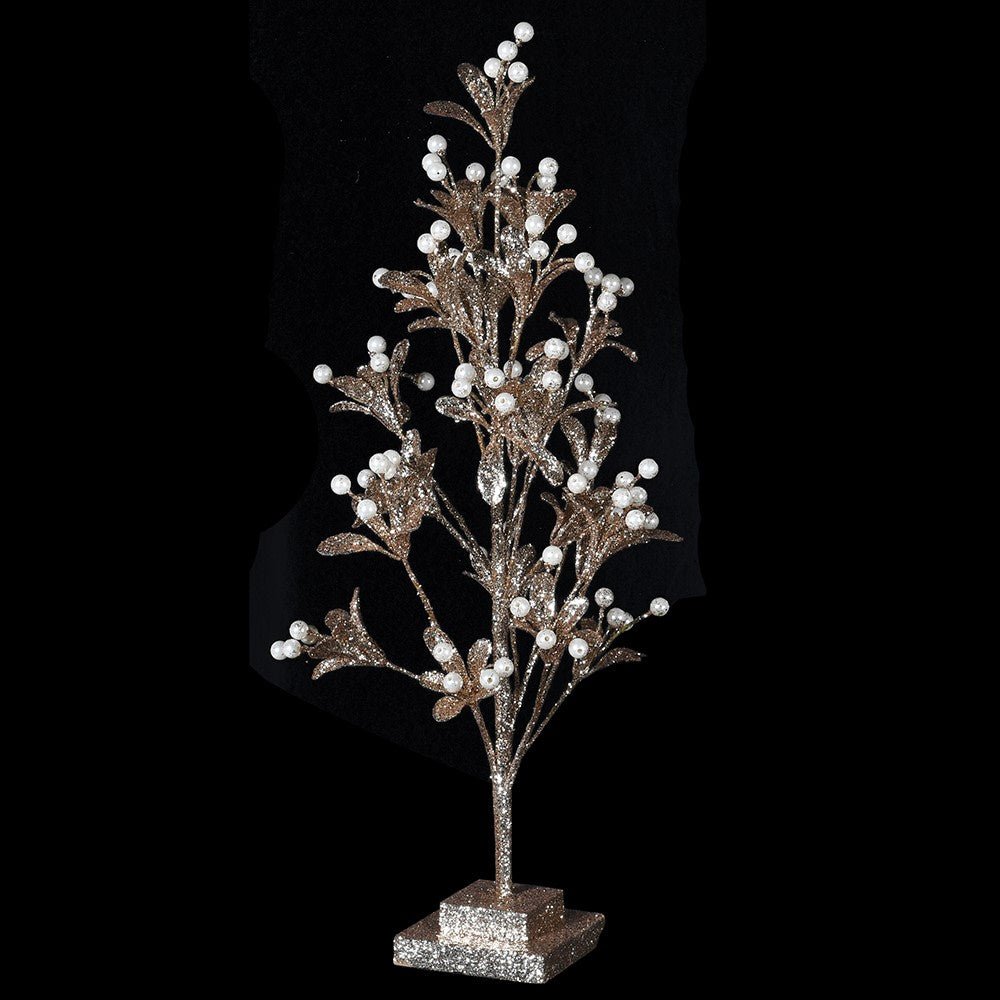 Glass Gold and White Berry Tree - Elegant Decorative Piece