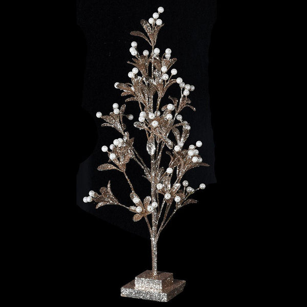 Glass Gold and White Berry Tree - Elegant Decorative Piece