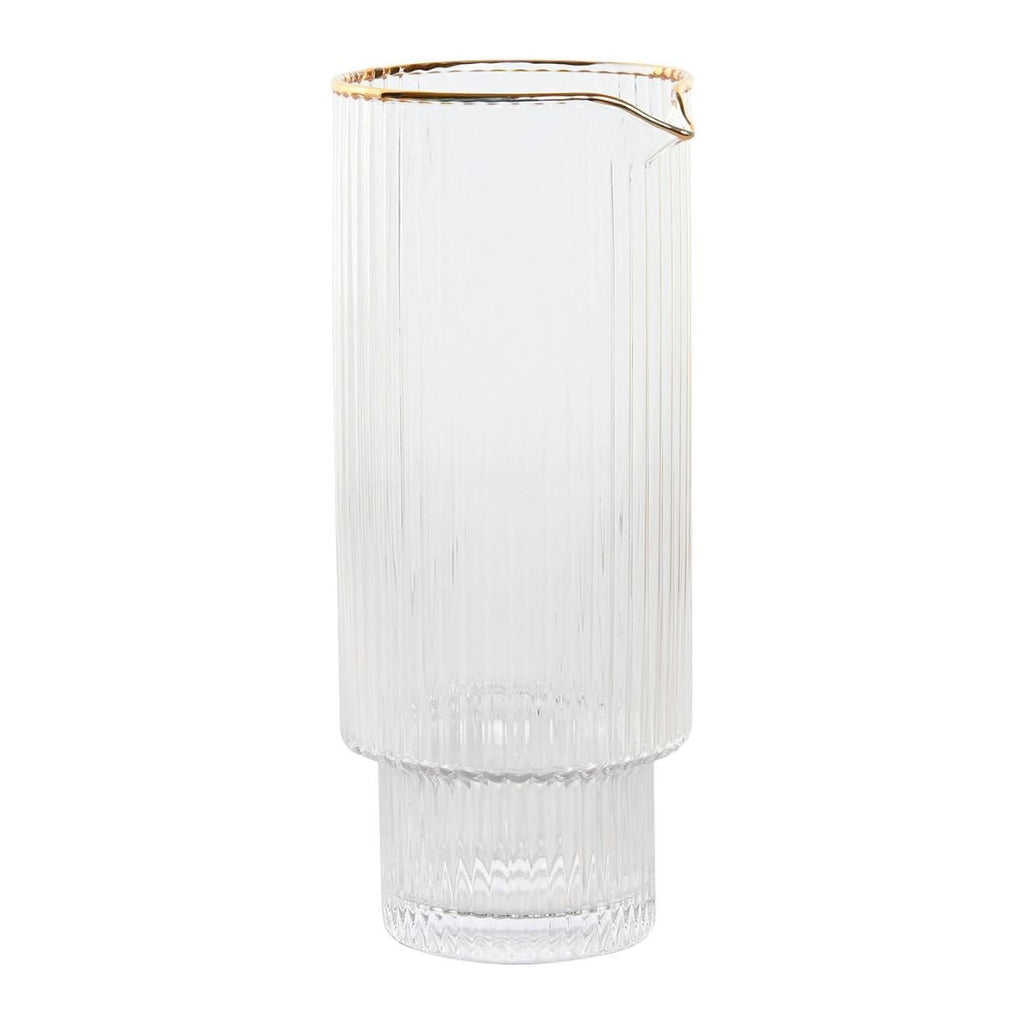 Elegant Glass Striped Carafe with Gold Rim