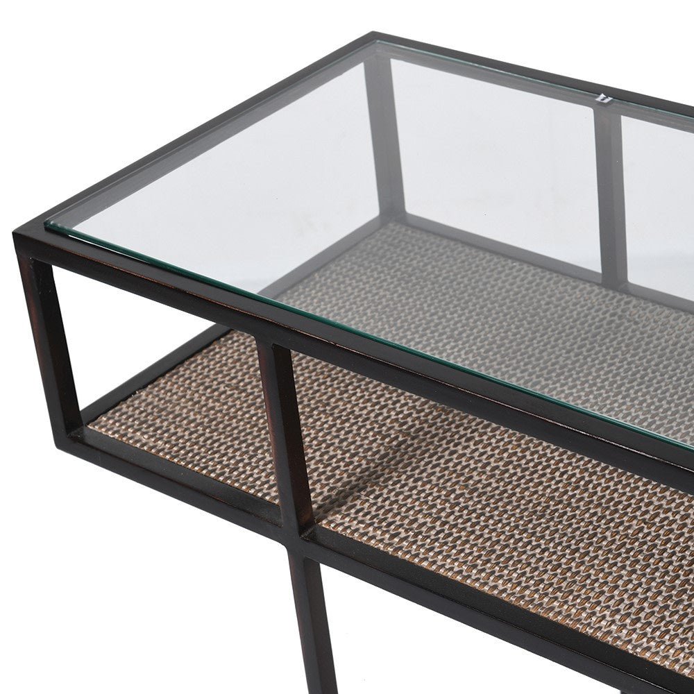 Glass Top Console with Rattan Shelf - LUXONAS