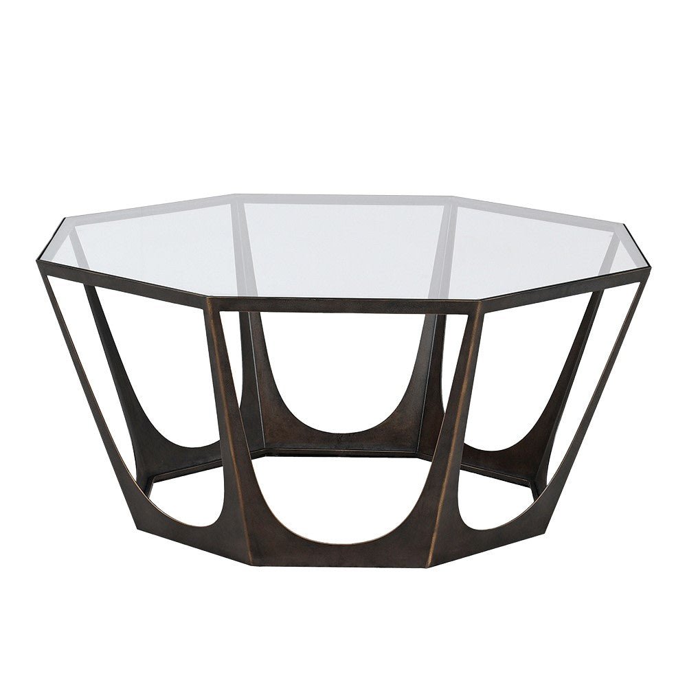 Glass Top Octagon Coffee Table with Metal Frame - LUXONAS