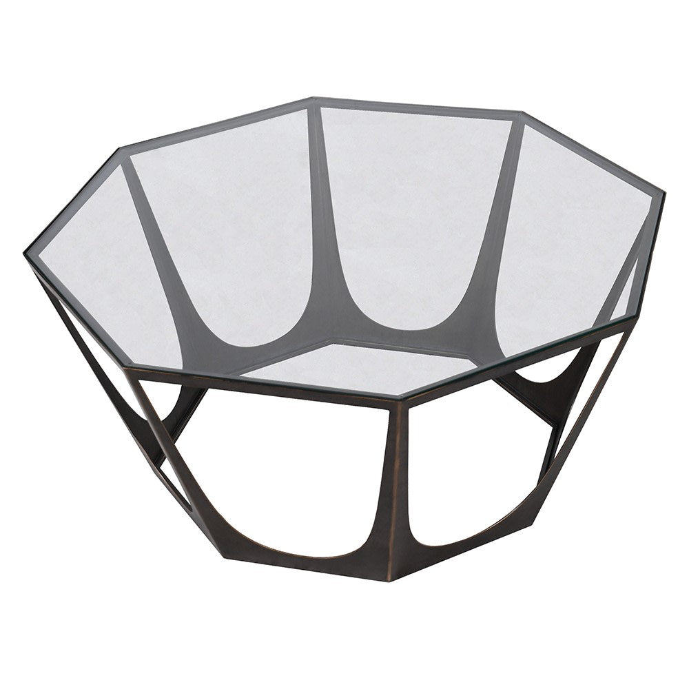 Glass Top Octagon Coffee Table with Metal Frame - LUXONAS