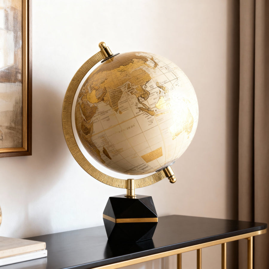 Globe on Black Marble Base - Elegant Home Decor