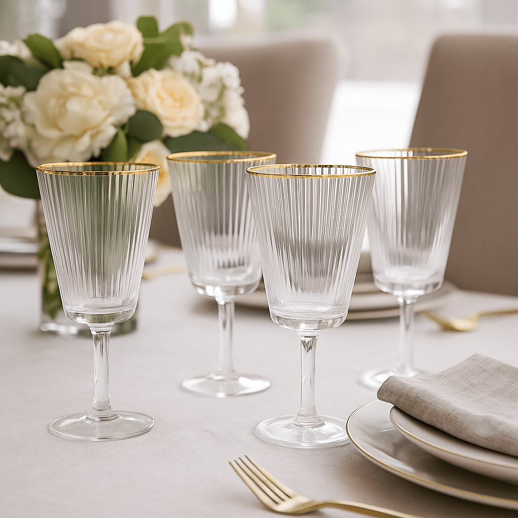 Gold Edge Ribbed Red Wine Glasses - Set of 4 - LUXONAS