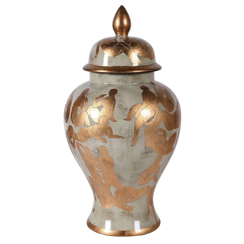 Gold Figures Lidded Decorative Jar