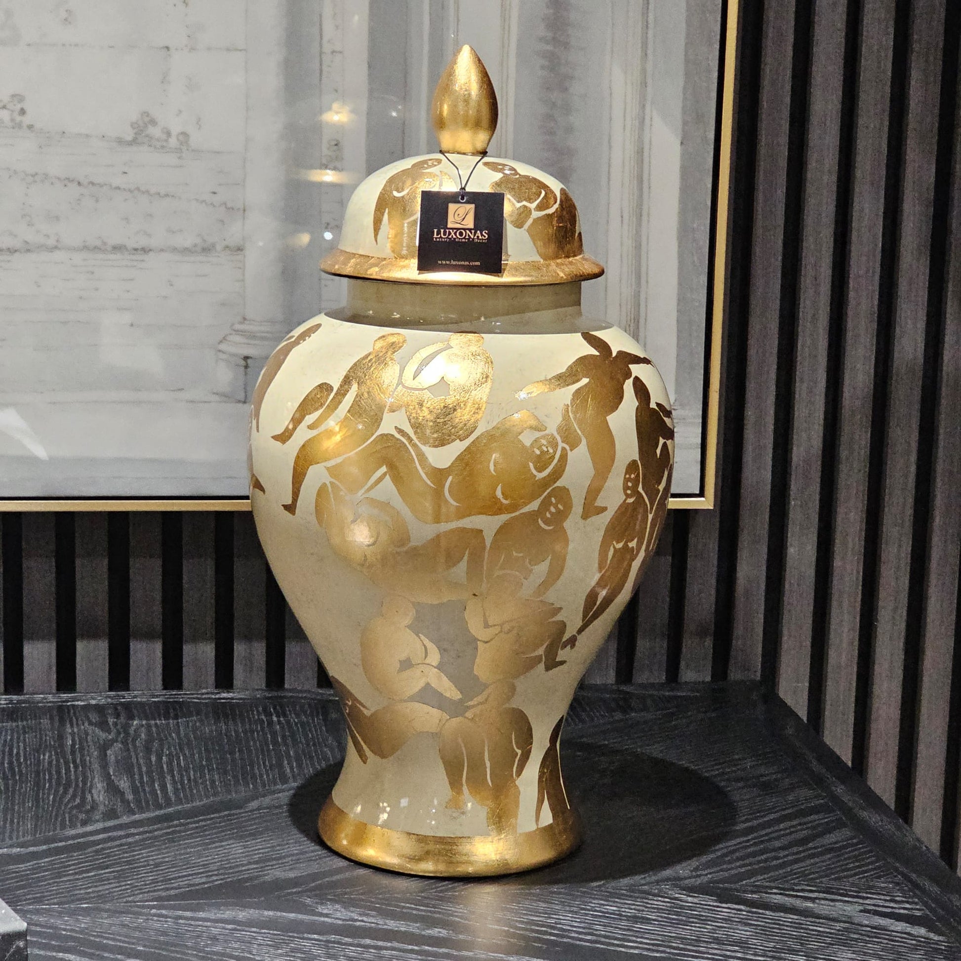Gold Figures Lidded Decorative Jar - LUXONAS