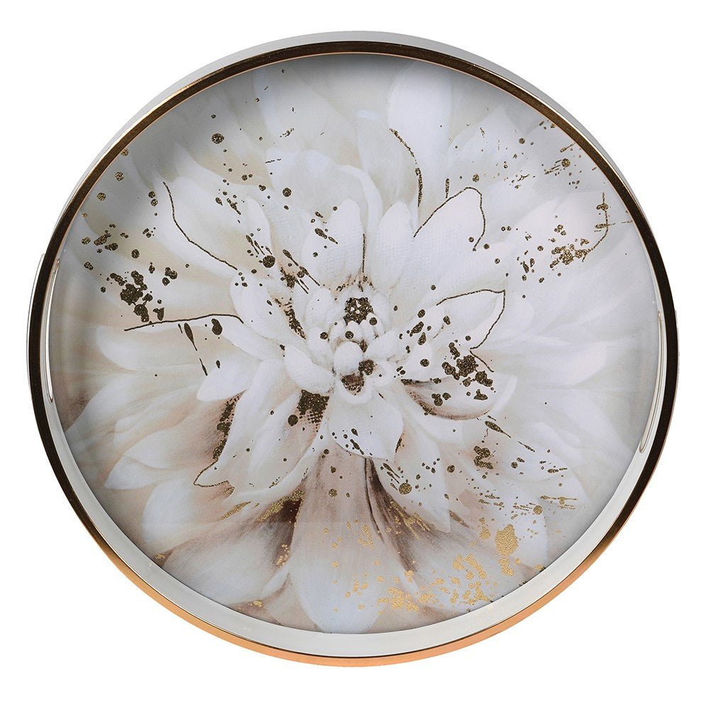 Gold Floral Round Decorative Tray - LUXONAS HOME
