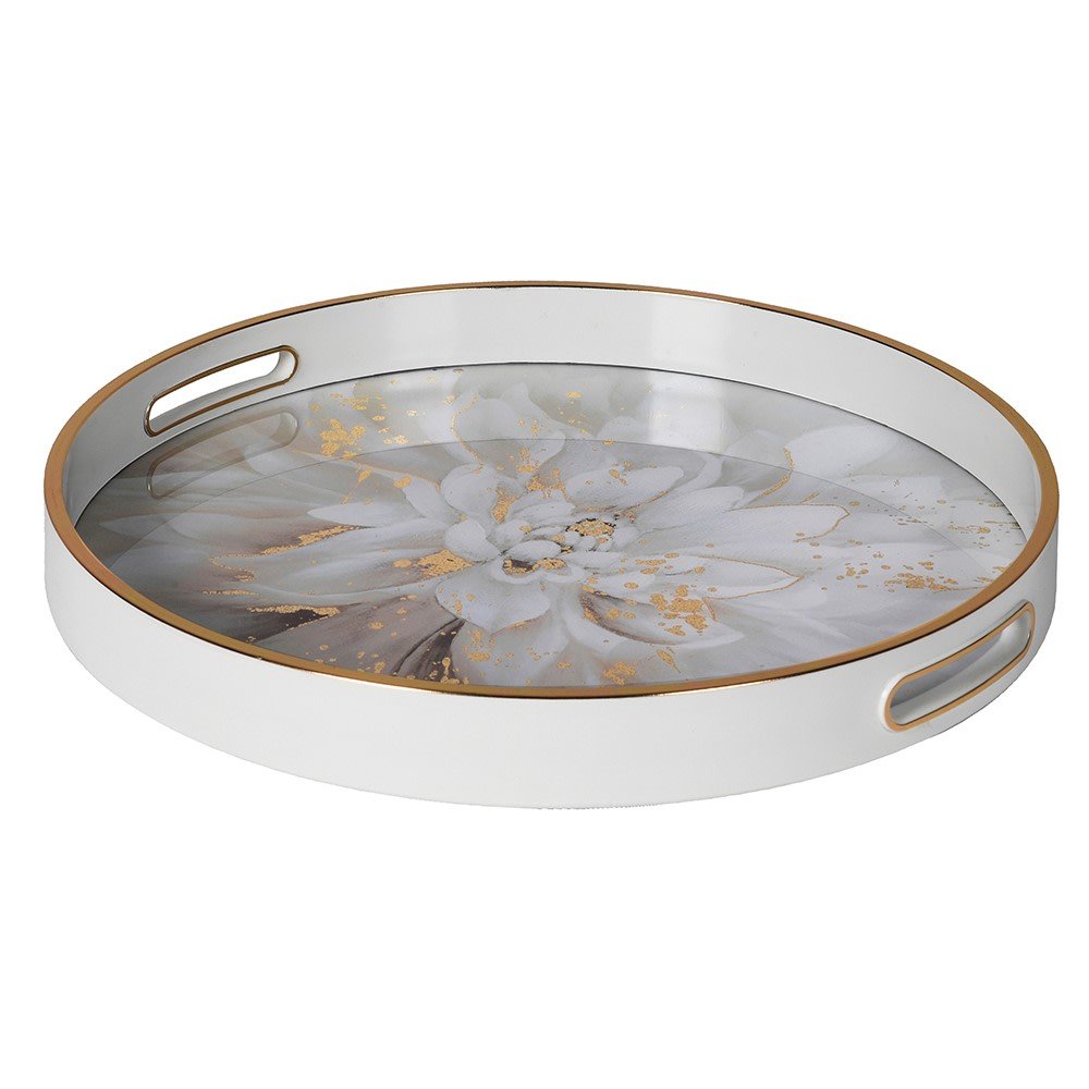 Gold Floral Round Decorative Tray - LUXONAS HOME