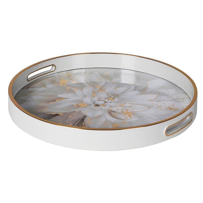 Gold Floral Round Decorative Tray