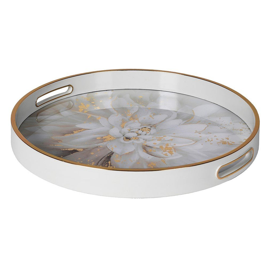 Gold Floral Round Decorative Tray