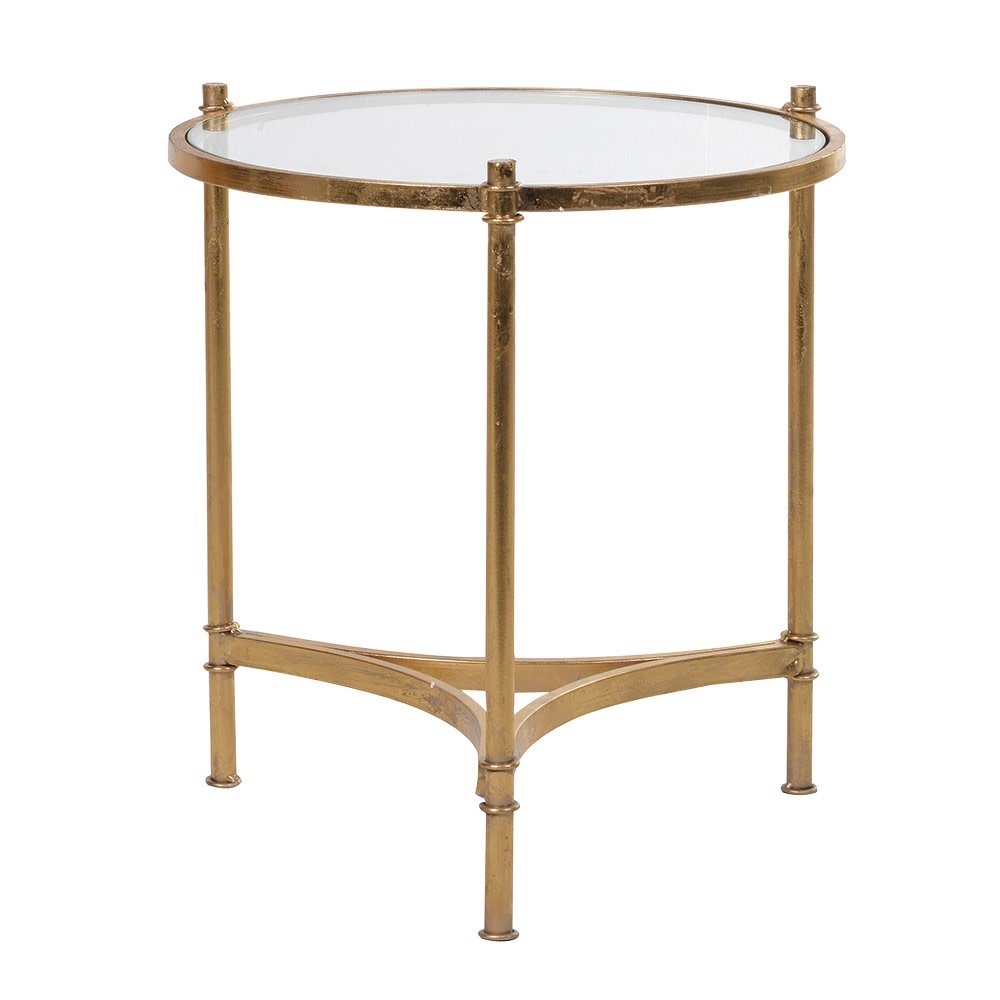 Gold Glass Side Table with Tempered Glass and Iron Frame
