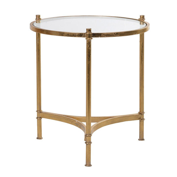 Gold Glass Side Table with Tempered Glass and Iron Frame