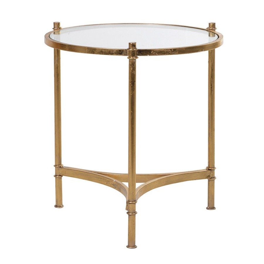 Gold Glass Side Table with Tempered Glass and Iron Frame